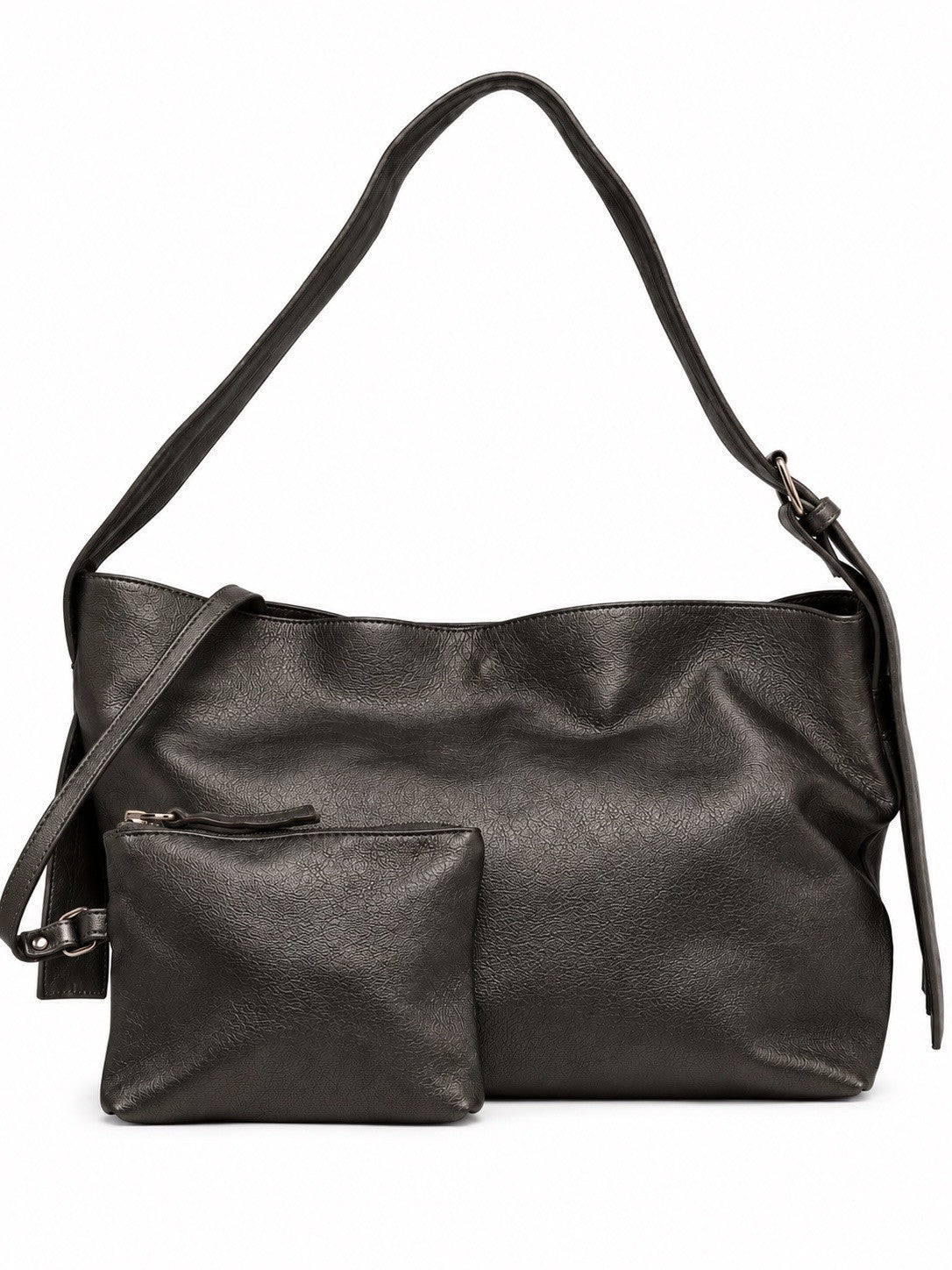 Cadelle Piper black metallic leather shoulder bag with adjustable strap and pouch