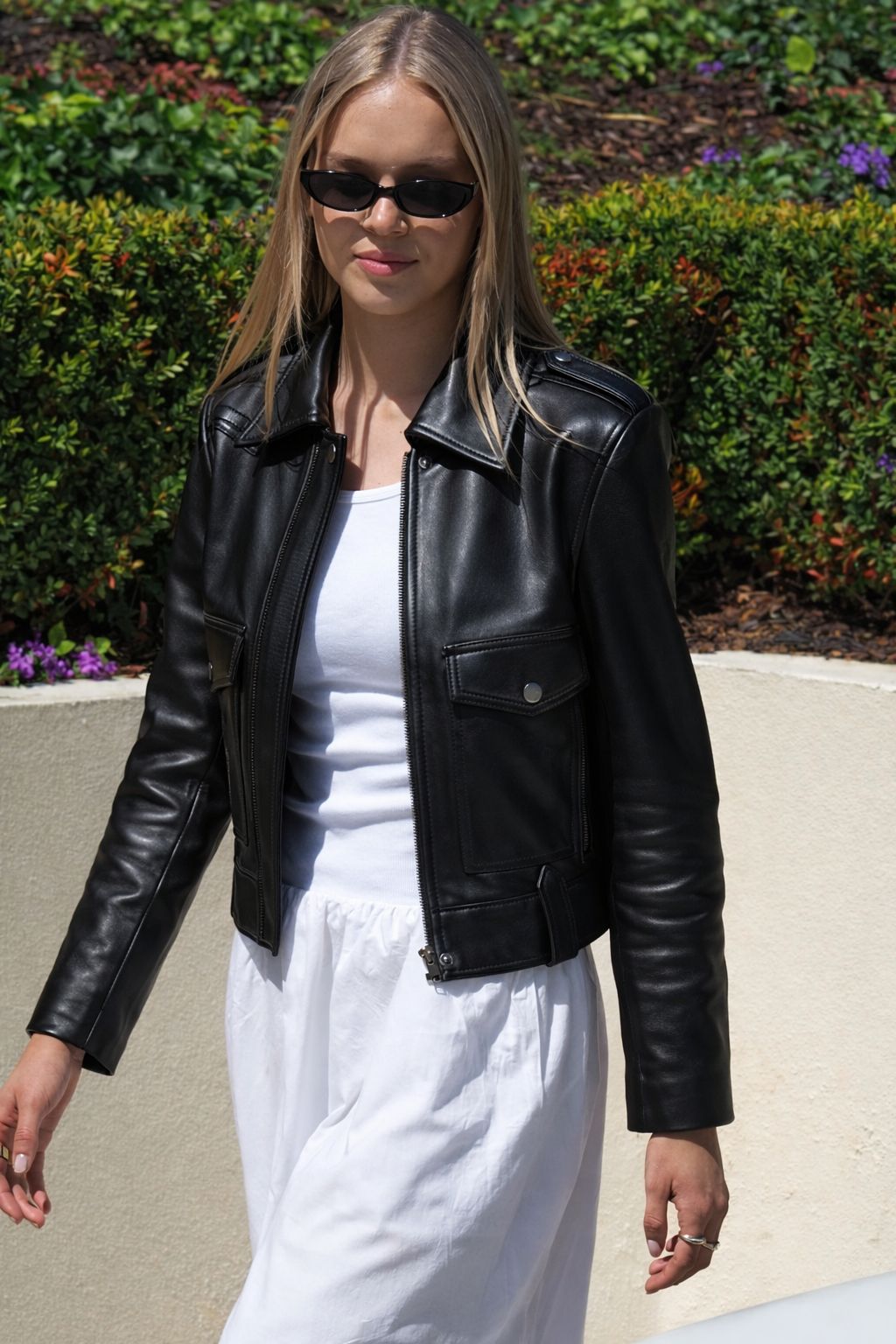 Verona black leather zip front jacket
