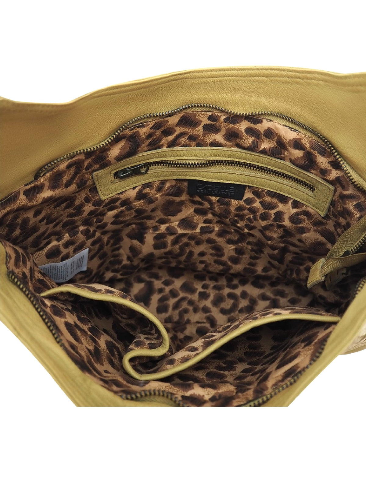 Cadelle Carrie camel leather hobo inside with leopard print lining