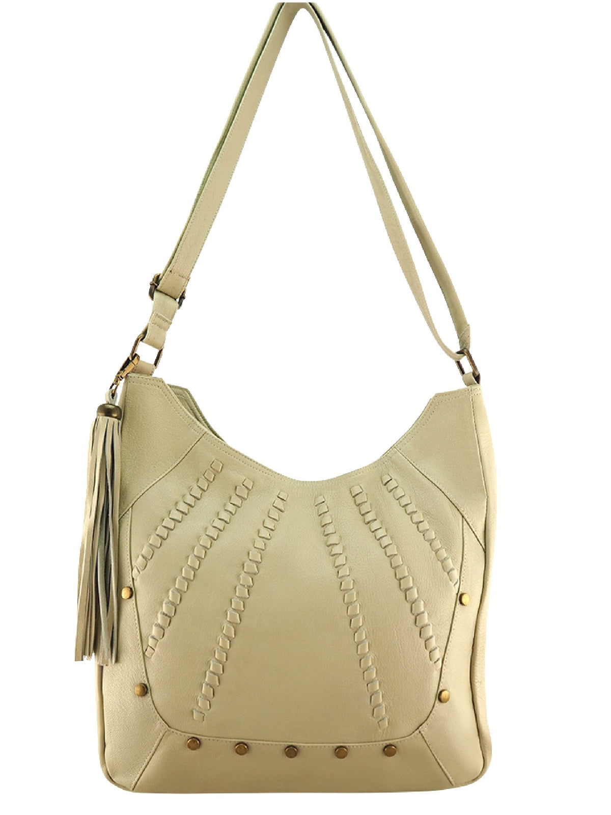Cadelle Carrie honey leather hobo with stitch and stud detailing 