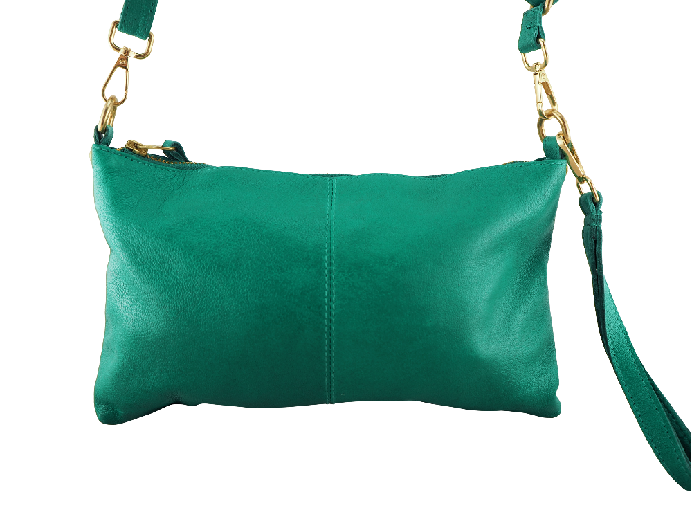 Cadelle Willow peacock green leather crossbody bag with zip closure