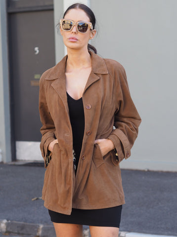 Jayne Suede Swing Coat | Dark Tan