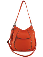 Cadelle Andie leather crossbody in mandarin with studs and a zip pocket on the front