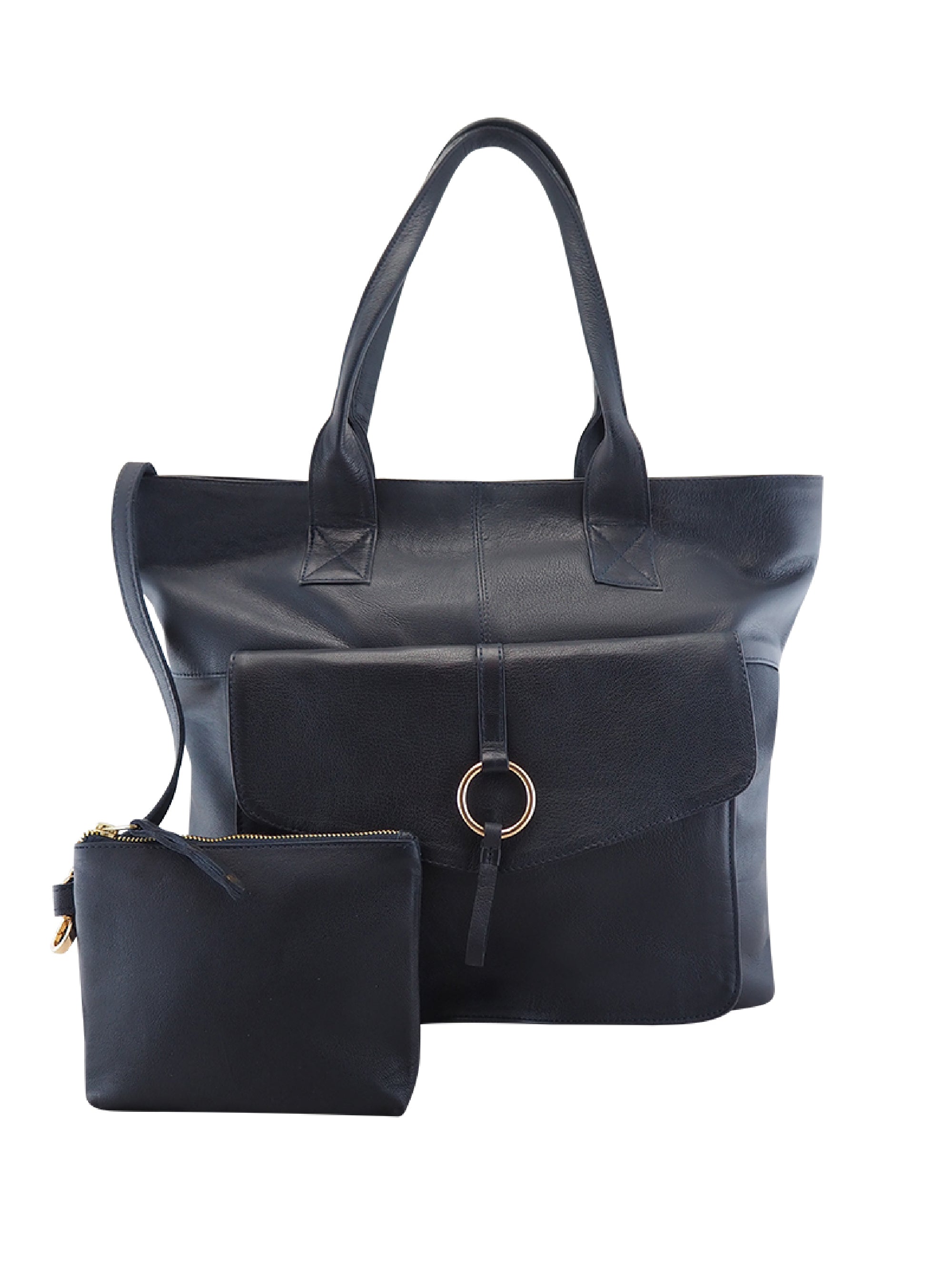 Navy lap top bag with gold trims