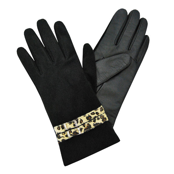 Buckle Glove | Black/Leopard-CadelleLeather