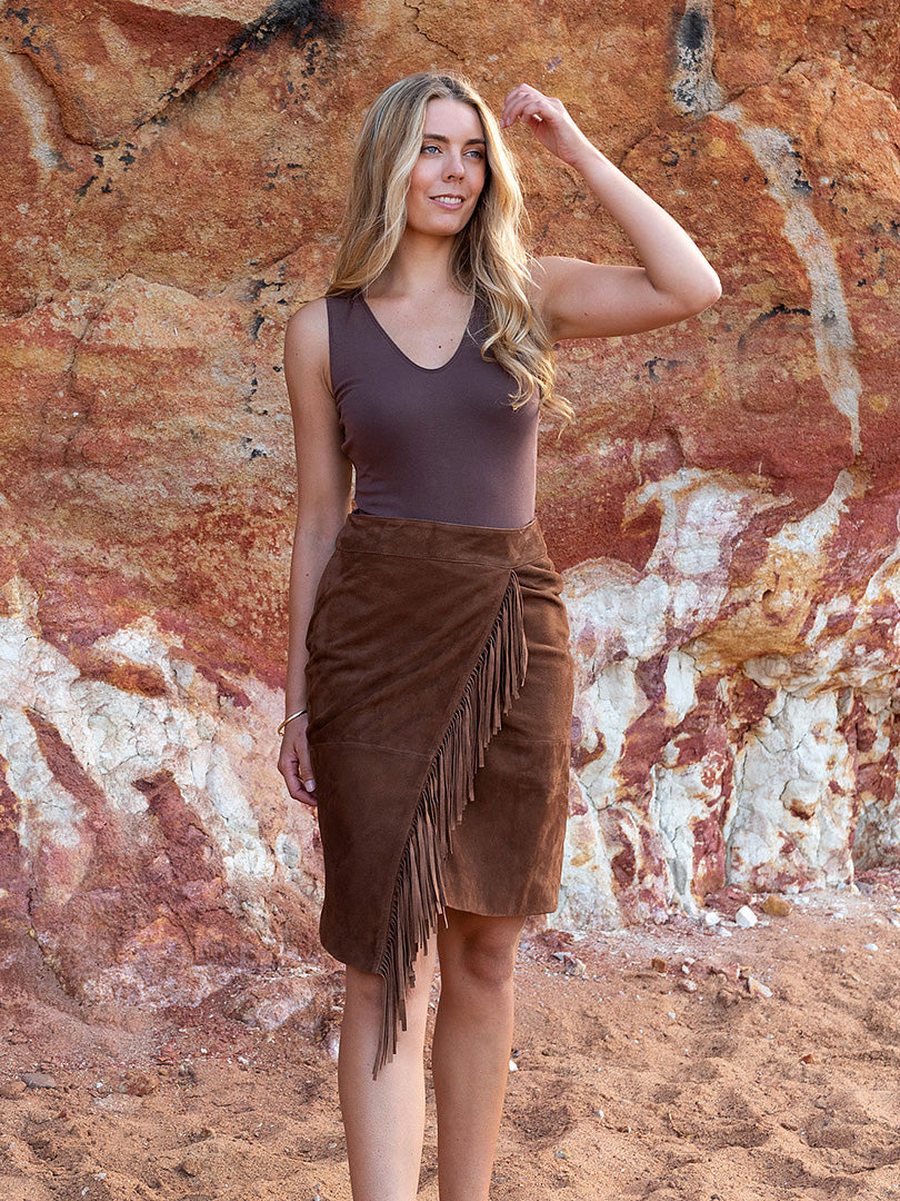 Tan on sale asymmetrical skirt