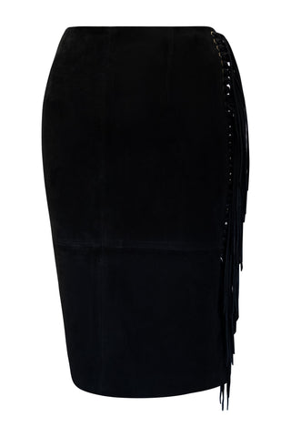 Emelia Fringe Skirt | Black Suede-CadelleLeather