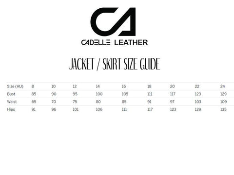 Cadelle Leather Sizing Chart