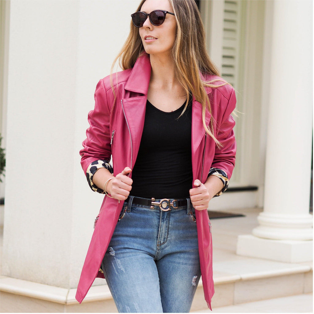 Cadelle Leather Lidiya Trench Jacket, Hot Pink, Lifestyle shot 1