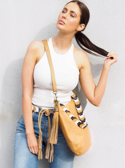 Leather Hobo Bag Kenzie Camel/White/Chocolate Picture 2 regular from Cadelle Leather