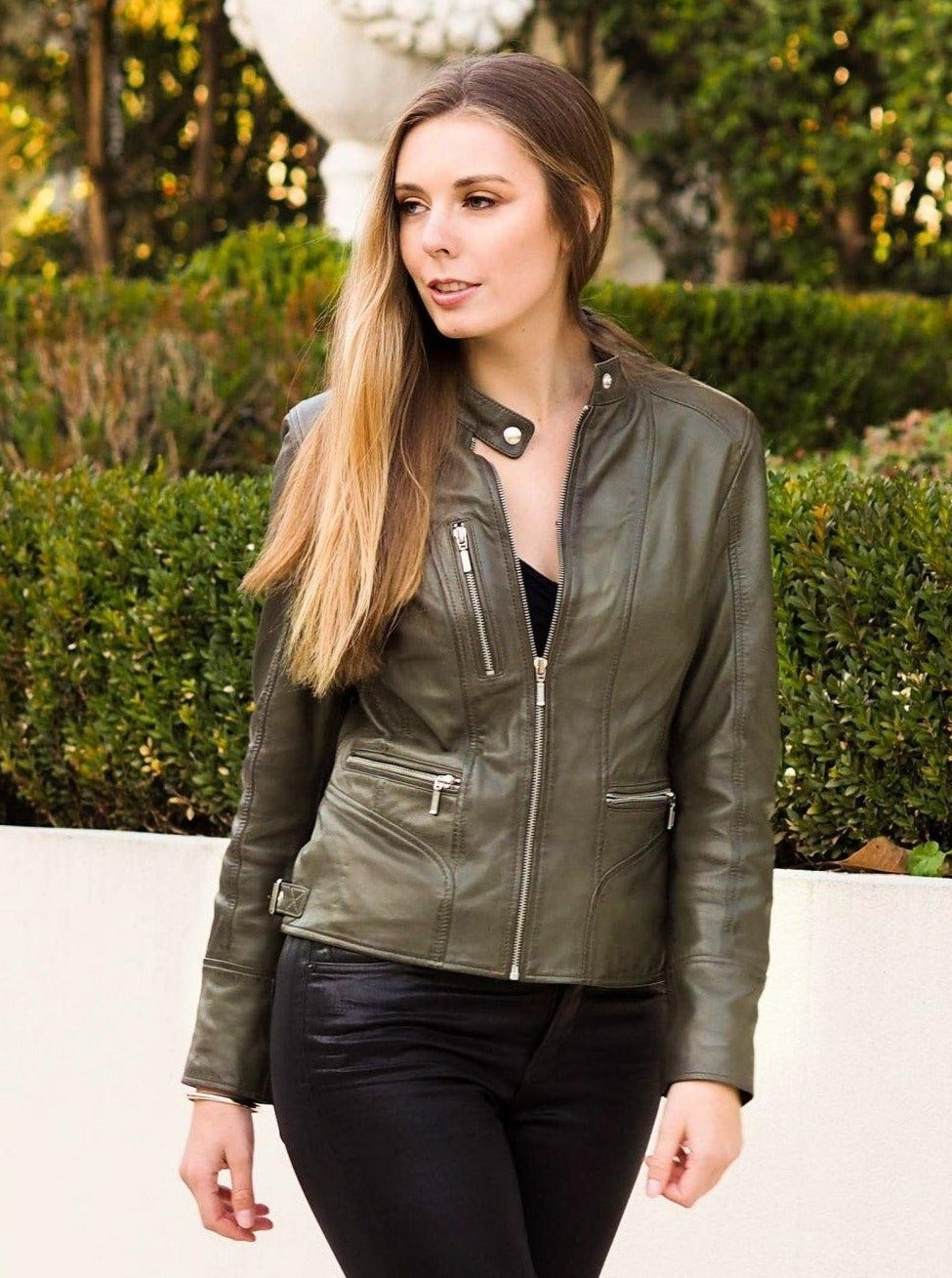 Green hot sale leather coat