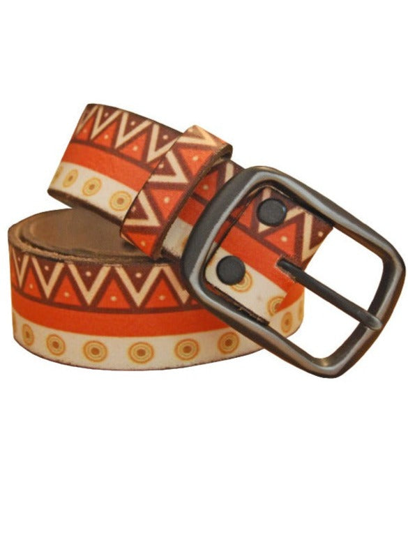 Orange Aztec Leather Belt-CadelleLeather