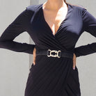 Leather Belt Chloe Rouched Stretch Belt Black with Gold Clasp Picture 1 regular from Cadelle Leather