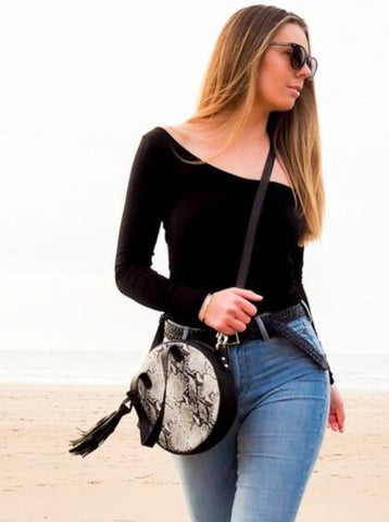 Leather Handbag Bella Snake Print Leather Bag Grey/Black Picture 3 regular from Cadelle Leather