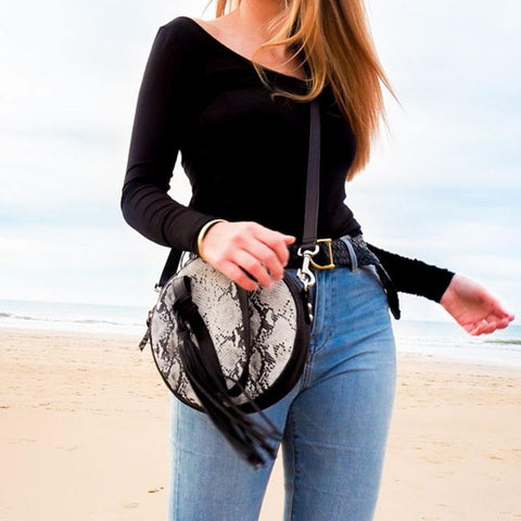 Leather Handbag Bella Snake Print Leather Bag Grey/Black Picture 1 regular from Cadelle Leather
