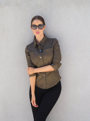 Stretch Leather Fitted Shirt Khloe Olive Picture 2 regular from Cadelle Leather