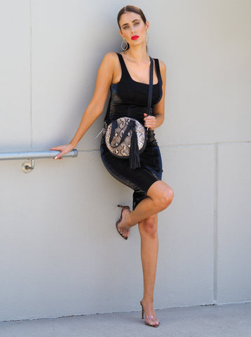 Bella Crossbody | Grey/Black Snake-print-CadelleLeather