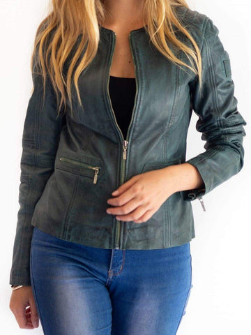 Leather Jacket Veronica Collarless Petrol Picture 1 regular from Cadelle Leather