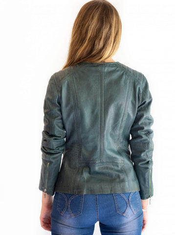 Leather Jacket Veronica Collarless Petrol Picture 2 regular from Cadelle Leather