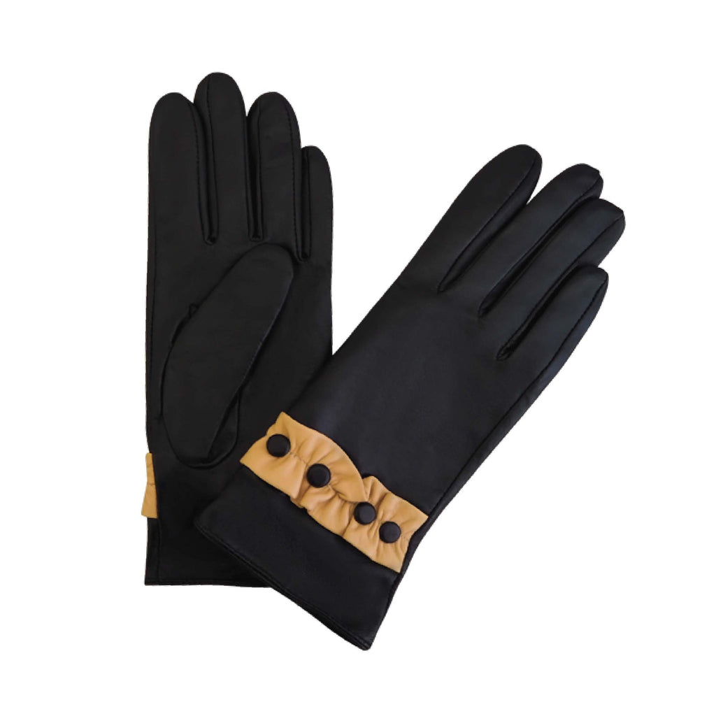Leather Glove Ruffle Button Black/Camel Picture 1 regular from Cadelle Leather