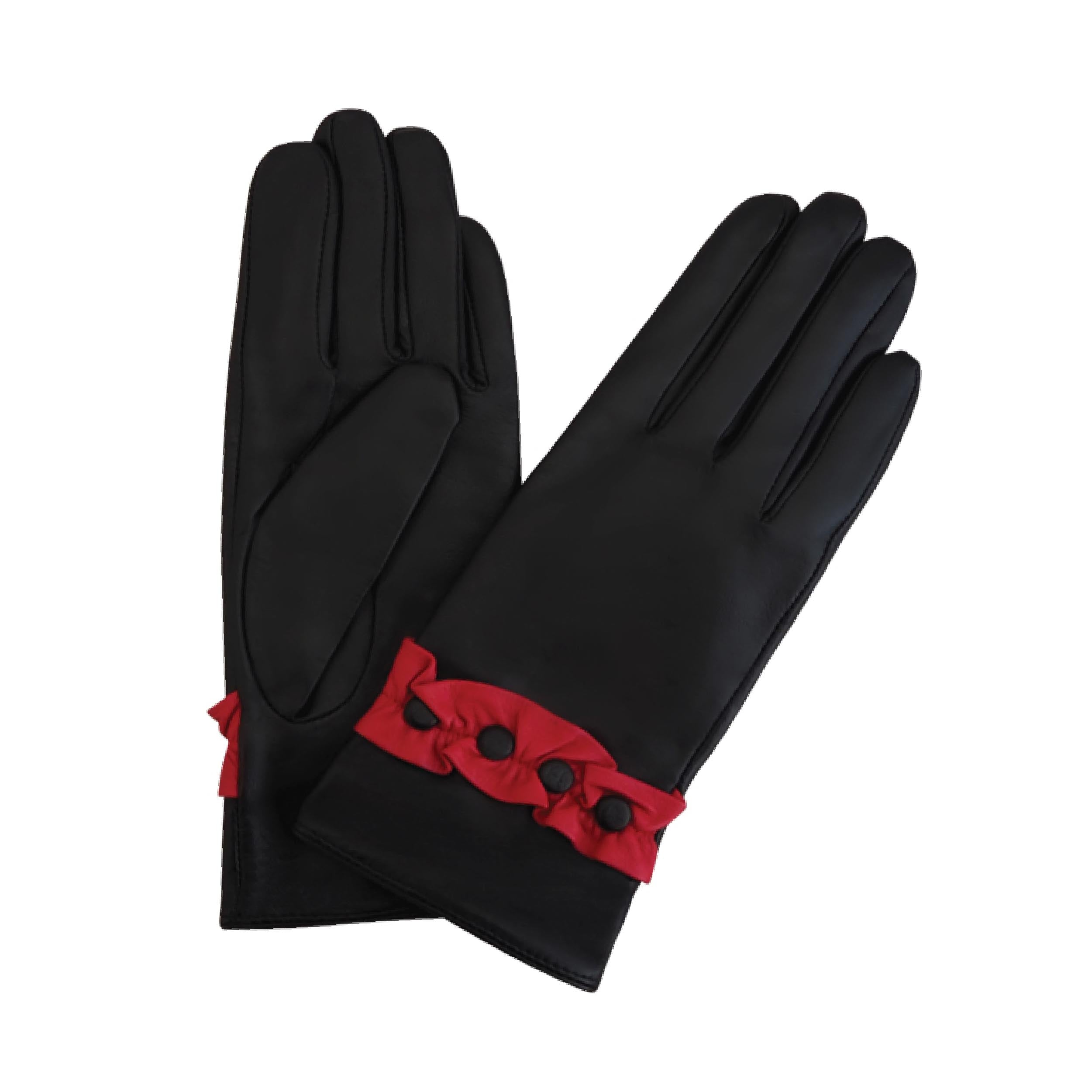Leather Glove Ruffle Button Black/Red Picture 1 regular from Cadelle Leather