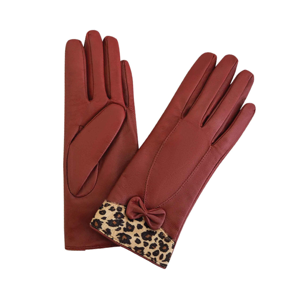 Leather Gloves Animal Print Bow Glove Red Picture 1 regular from Cadelle Leather