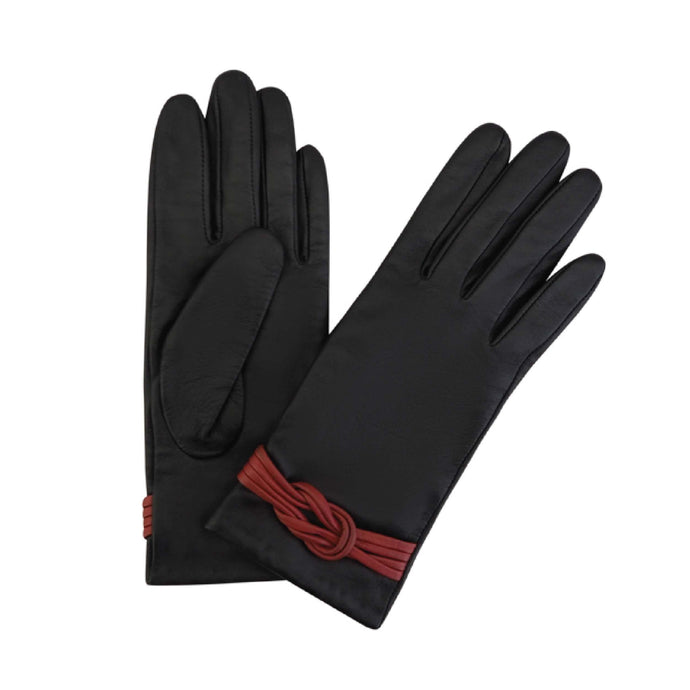 Cadelle Leather Knot Glove, Black - Red, product image shot 1