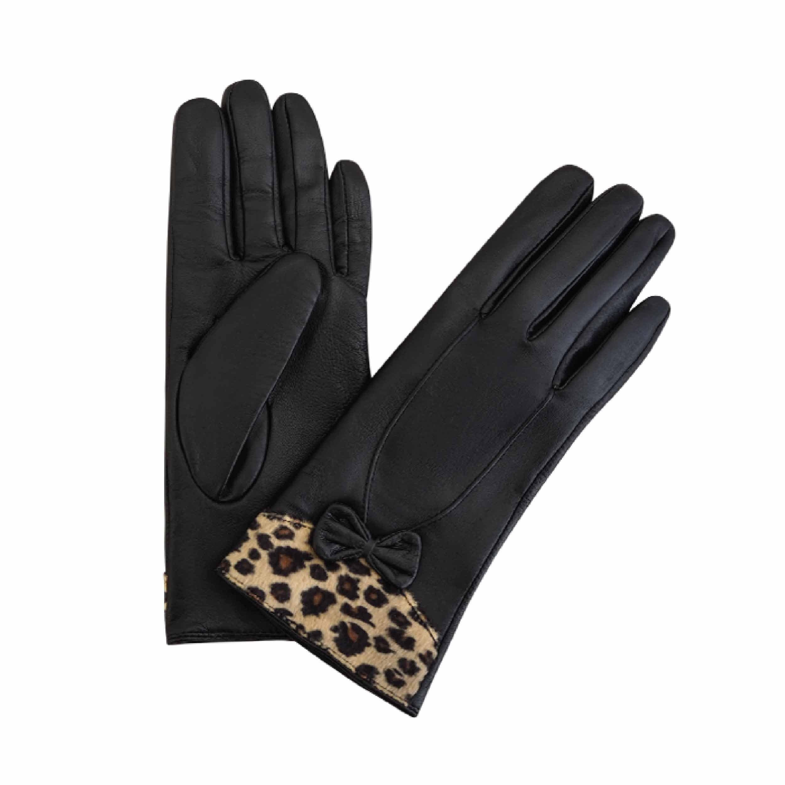 Leather Gloves Animal Print Bow Glove Black Picture 1 regular from Cadelle Leather