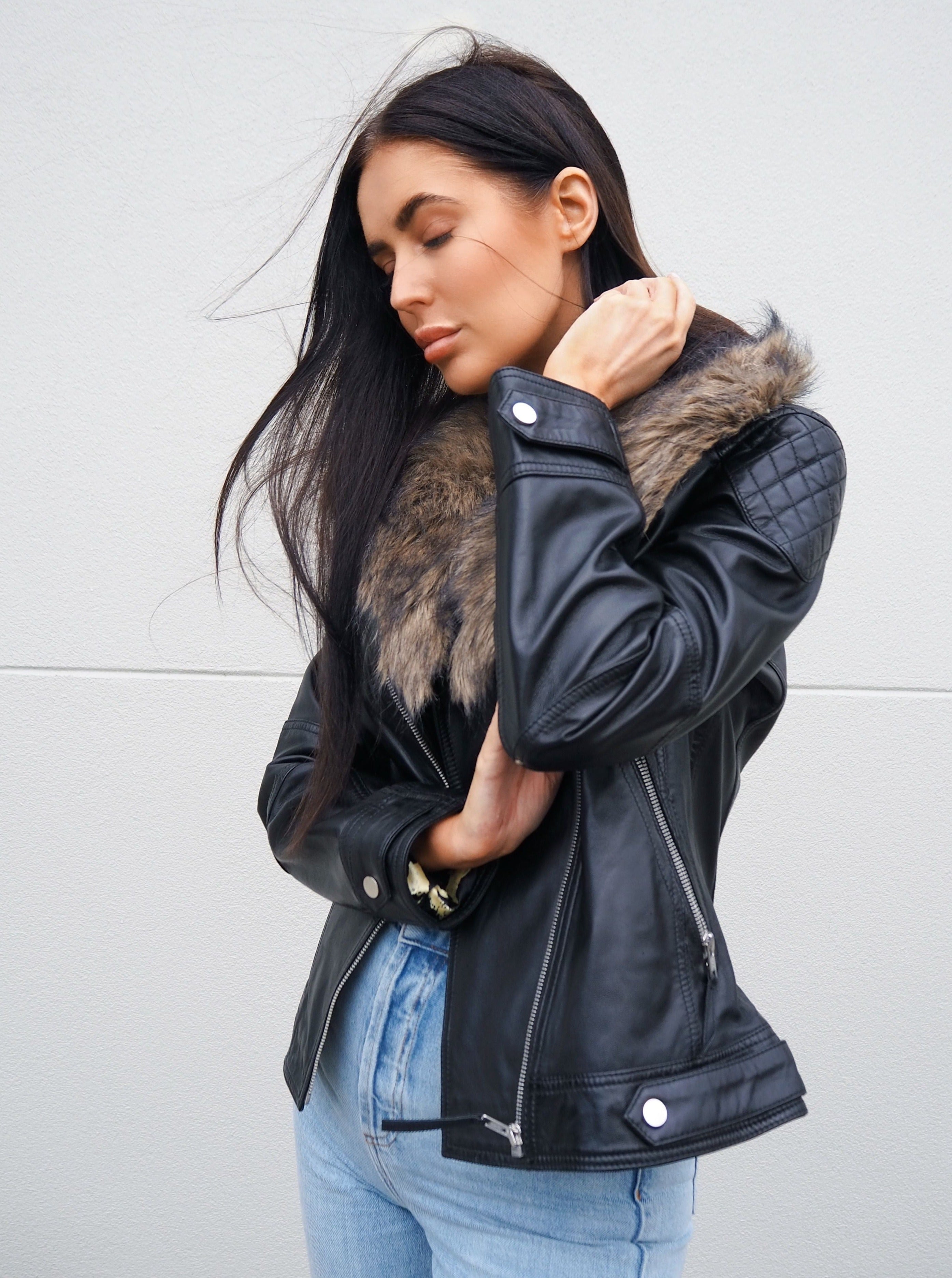 Cortina Faux Fur Collared Jacket | Black-CadelleLeather